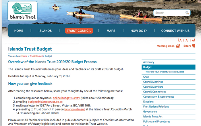 Islands Trust budget action urged